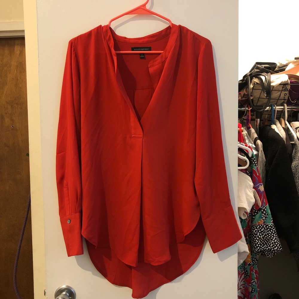 Banana Republic Red Long Sleeve Blouse